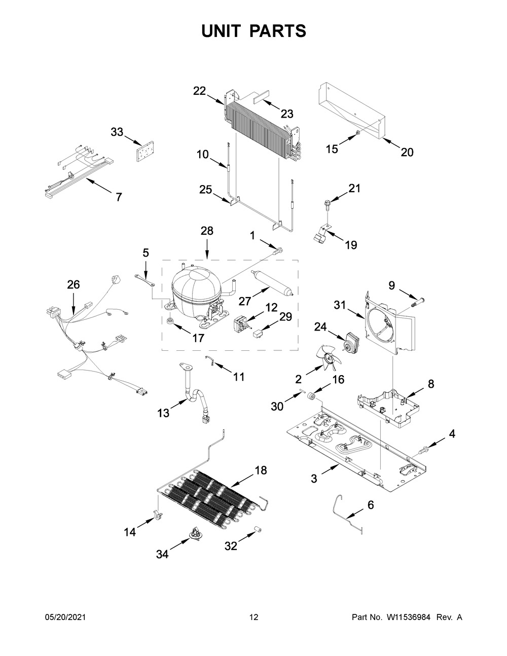 Unit Parts Diagram and Parts List for MBL1957FEZ07  Whirlpool Refrigerator