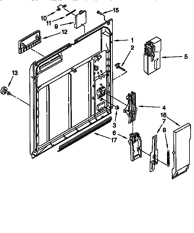 Inner Door Diagram and Parts List for DU180DWGQ0  Whirlpool Dishwasher