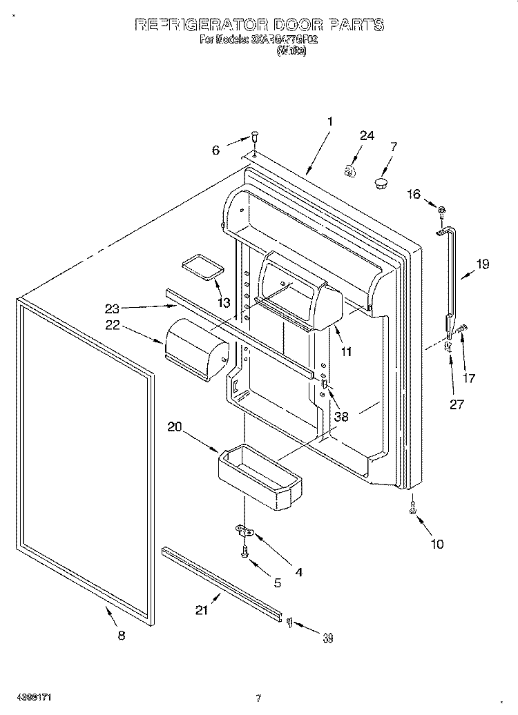 REFRIGERATOR DOOR Diagram and Parts List for 3XARG477GF02  Whirlpool Refrigerator