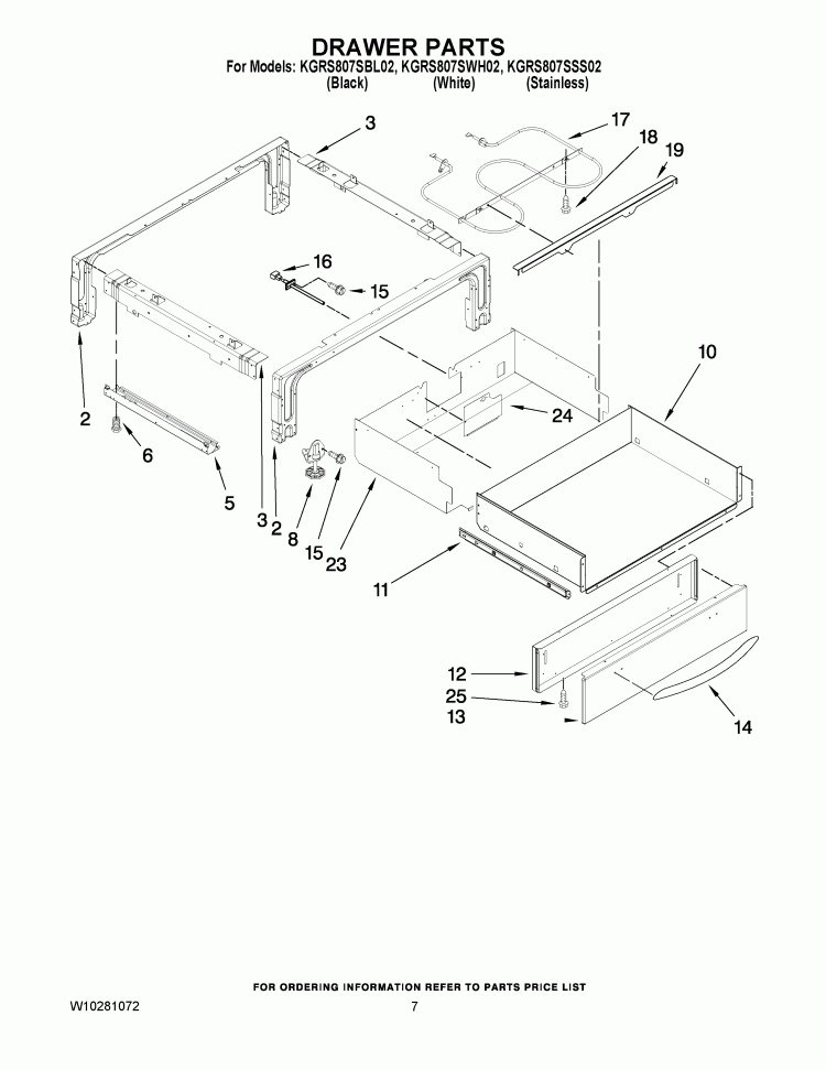 DRAWER PARTS Diagram and Parts List for KGRS807SSS02  KitchenAid Range