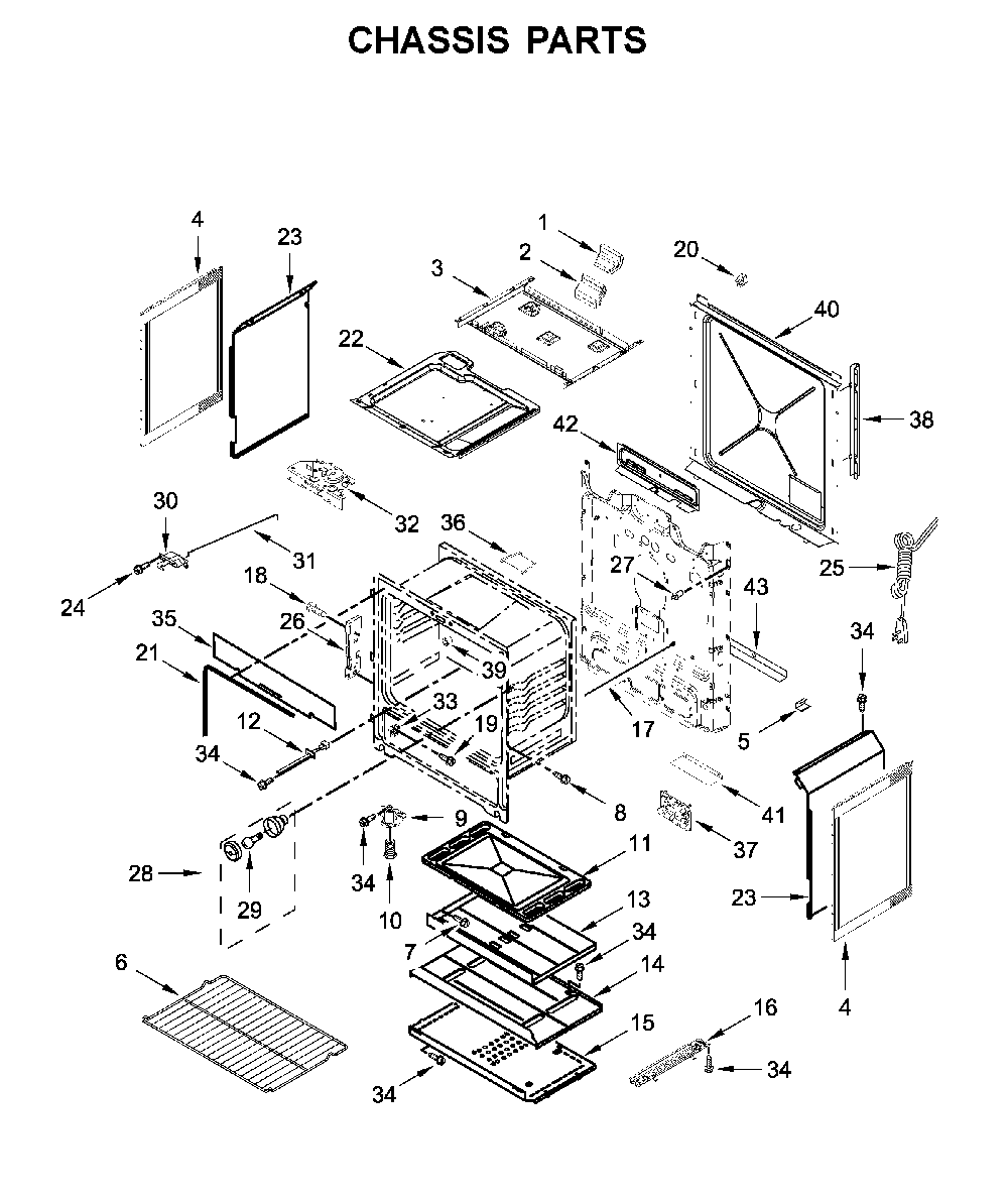 Chassis parts Diagram and Parts List for 66475113611  Kenmore Range