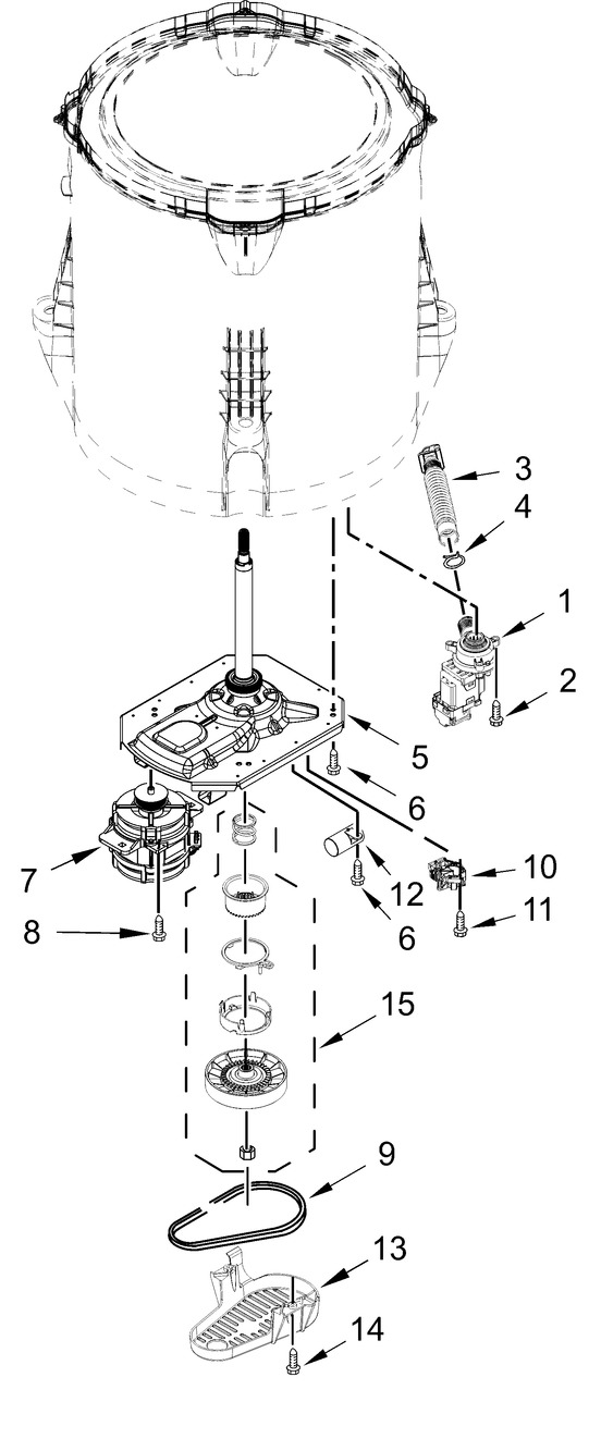 Gearcase, Motor And Pump Parts Diagram and Parts List for MAT24PRAWW0  Whirlpool Washer