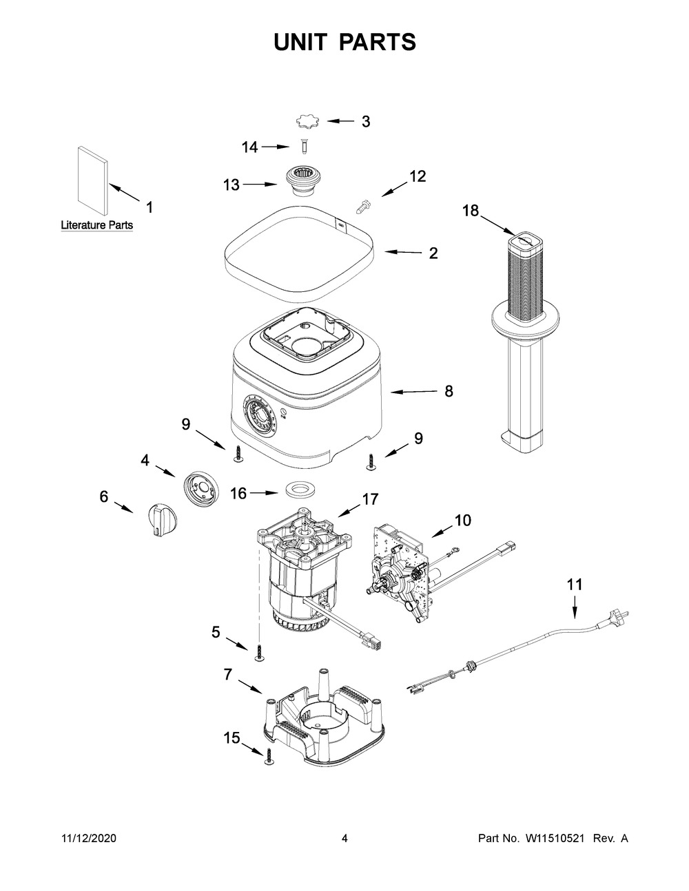 Unit Parts Diagram and Parts List for KSB4031CU0  Whirlpool Blender