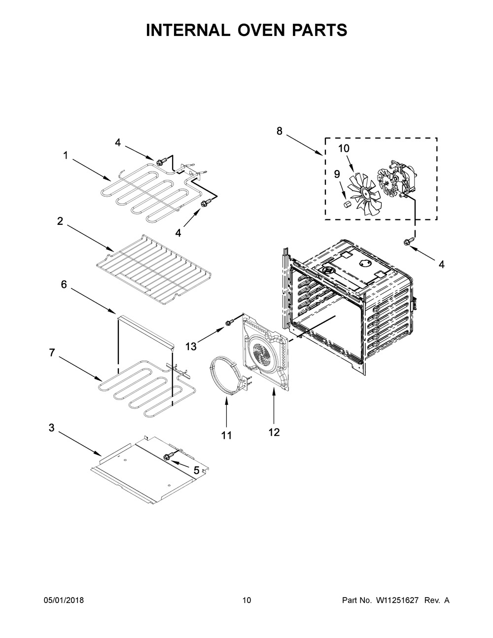 Internal Oven Parts Diagram and Parts List for WOD93EC0AE06  Whirlpool Wall Oven