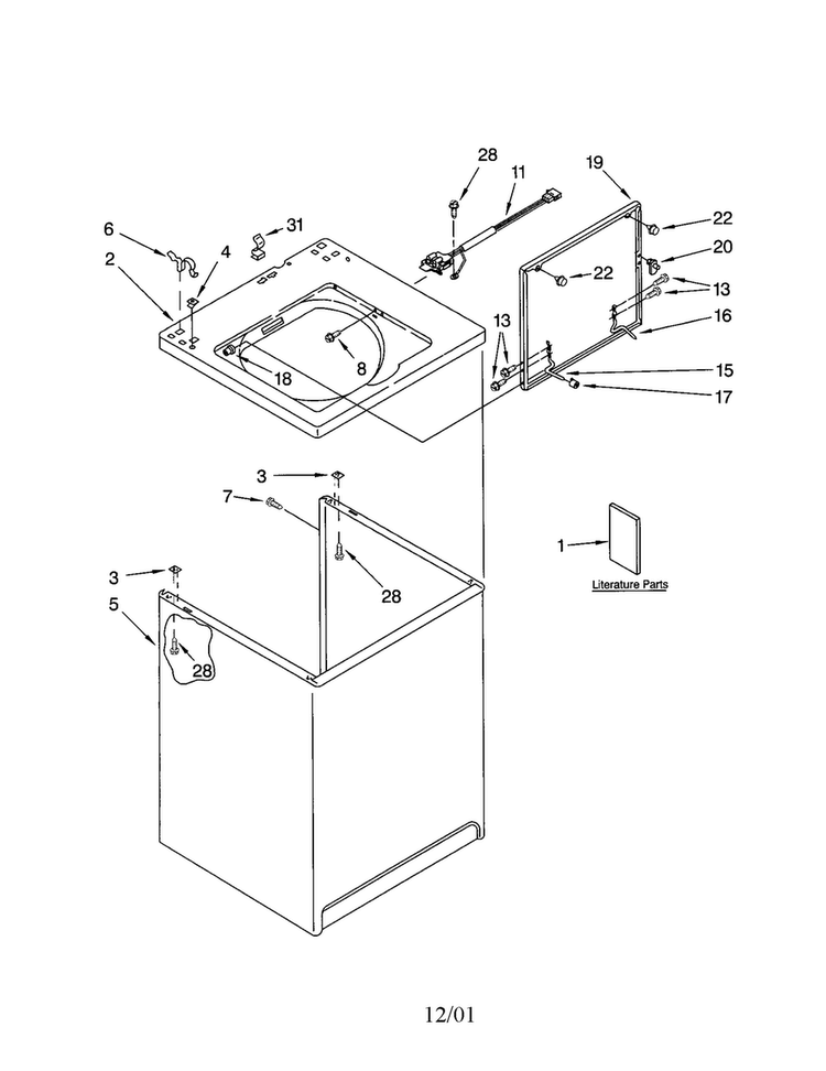 Top And Cabinet Diagram and Parts List for 7MLSR6232JQ1  Whirlpool Washer
