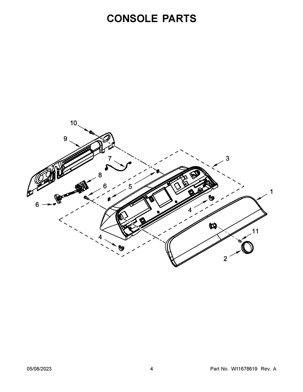 Console Parts Diagram and Parts List for WTW6150PB0  Whirlpool Washer