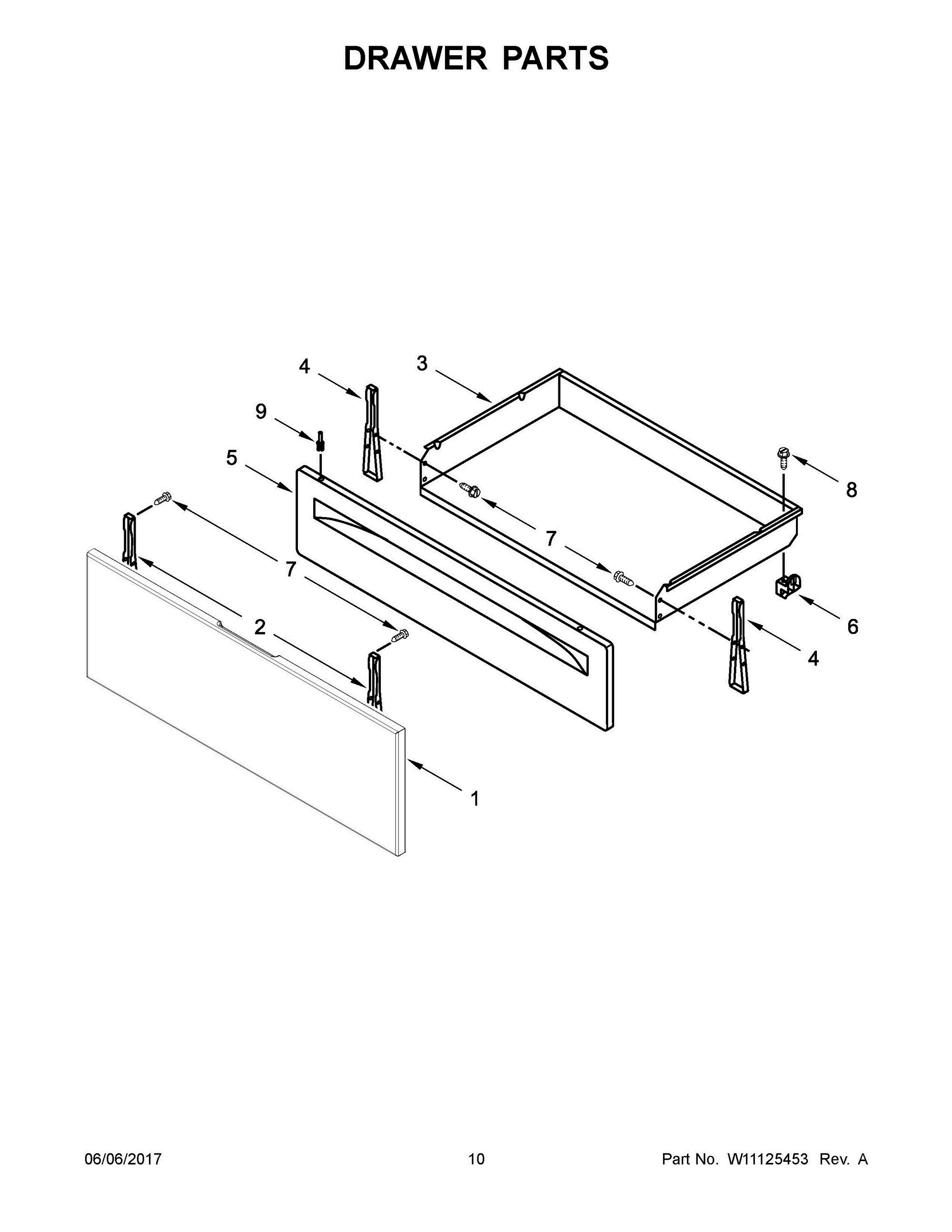 06 - DRAWER PARTS Diagram and Parts List for AER6603SFS1  Whirlpool Range