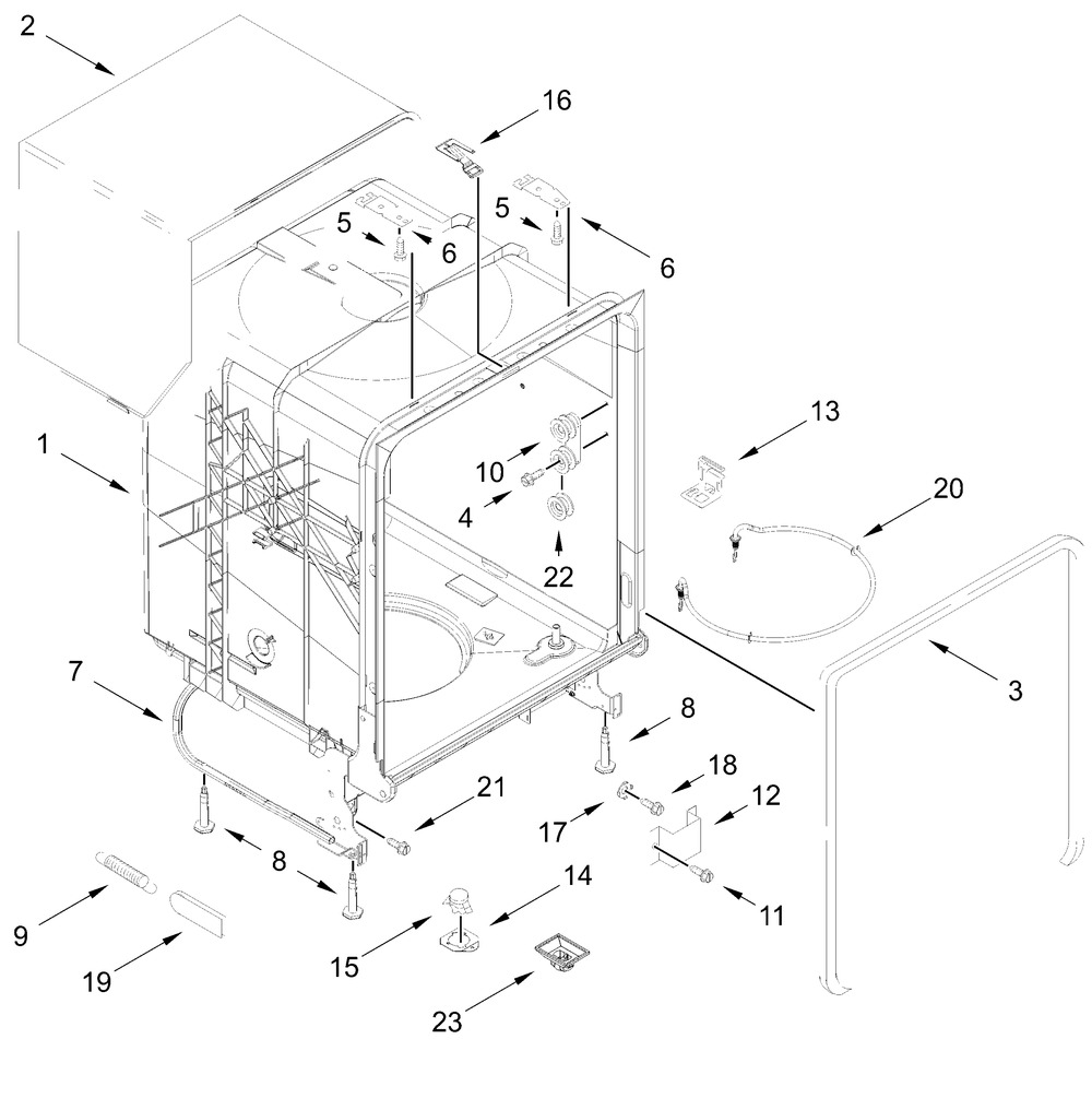 Tub And Frame Parts Diagram and Parts List for ADFS2524RZ0  Whirlpool Dishwasher