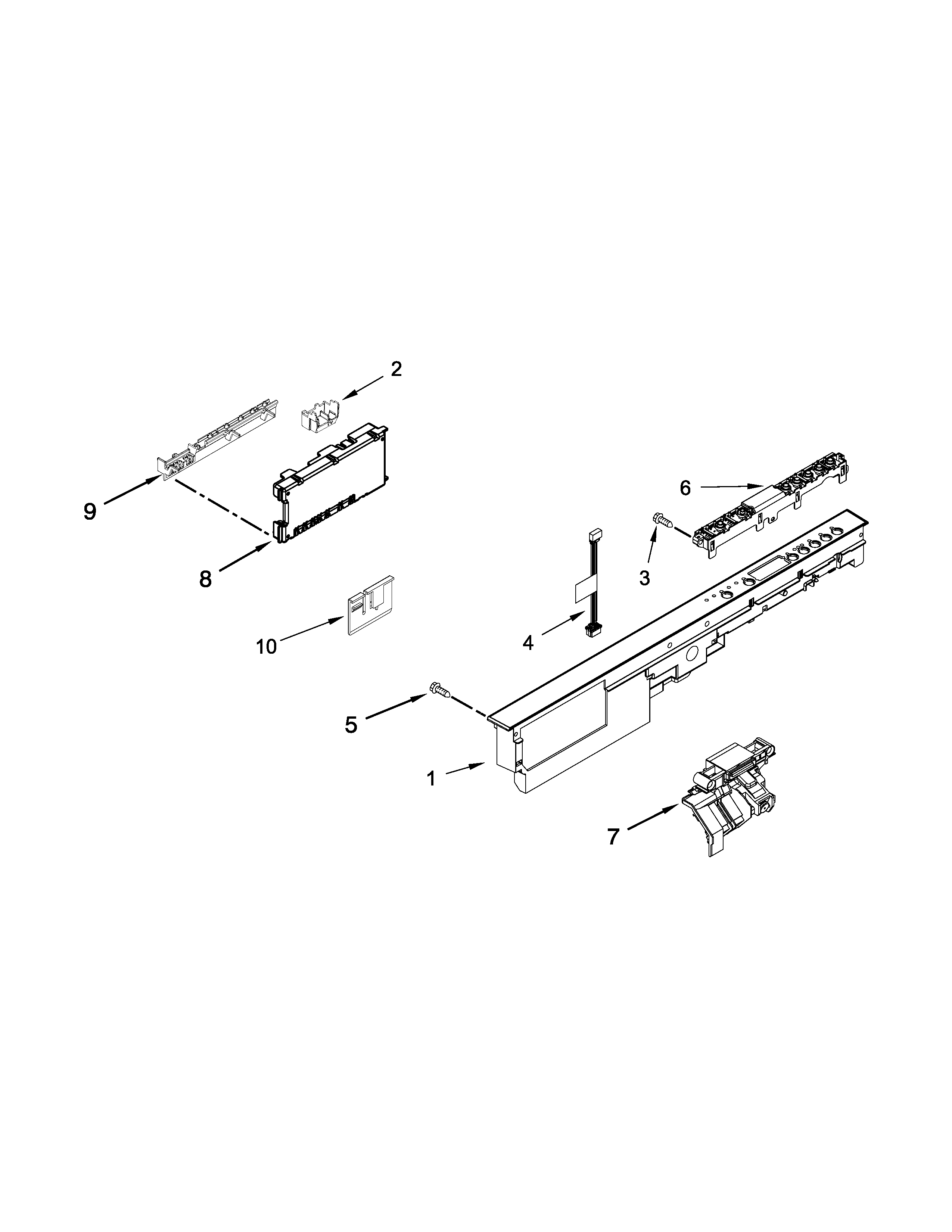 Control Panel And Latch Parts Diagram and Parts List for 66513479N410  Kenmore Dishwasher
