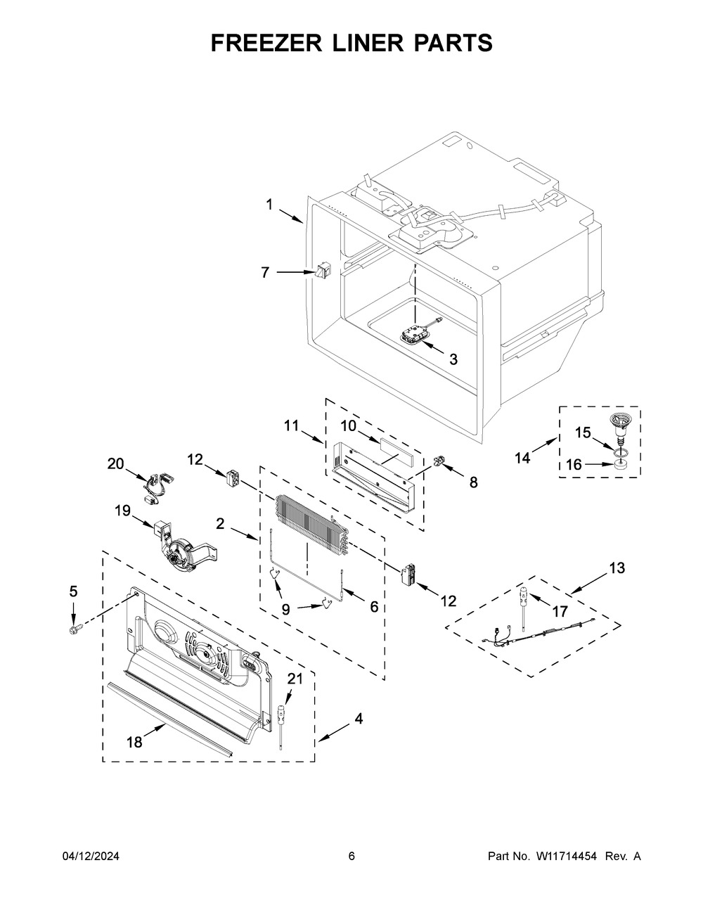 Freezer Liner Parts Diagram and Parts List for WRF954CIHV04  Whirlpool Refrigerator