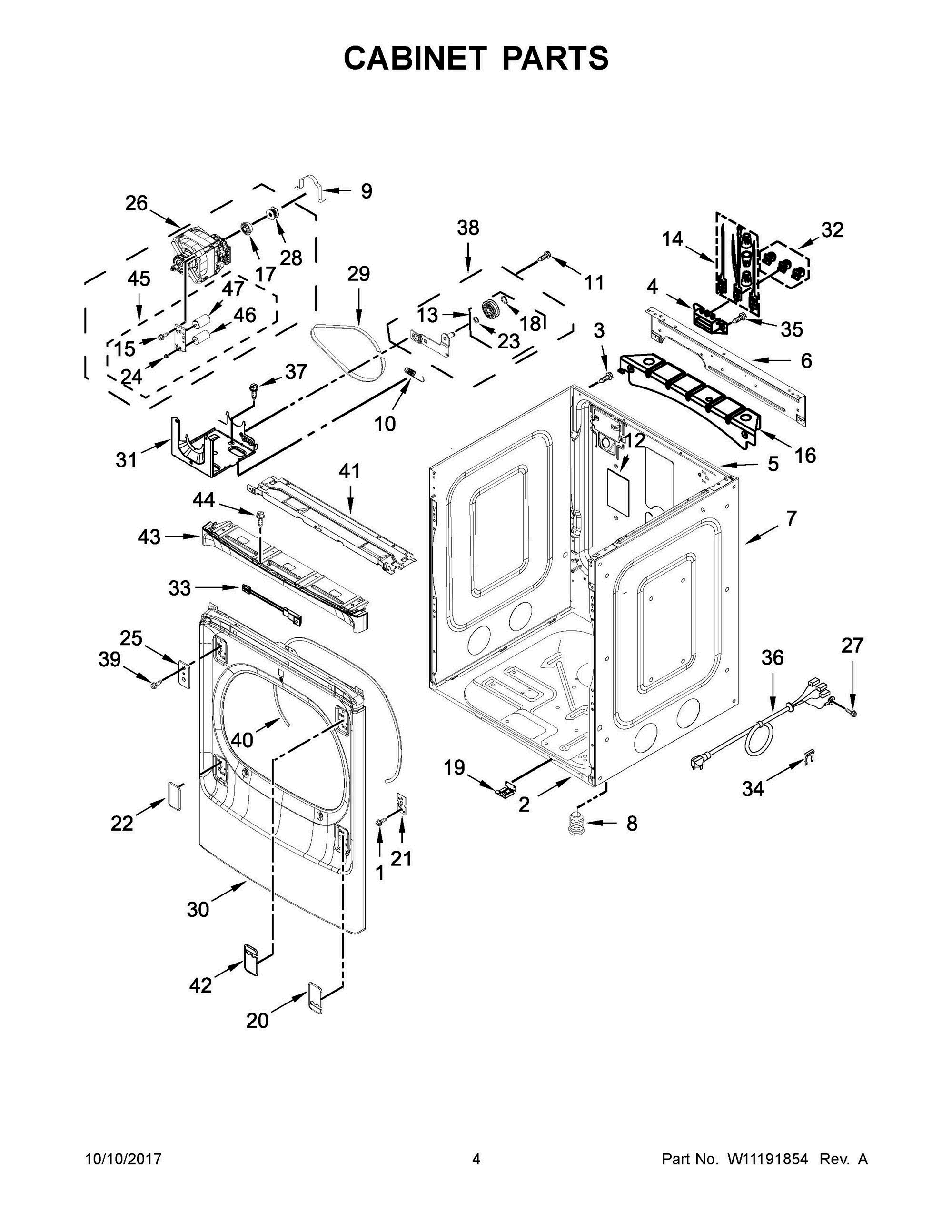 03 - CABINET PARTS Diagram and Parts List for YMEDB955FW1  Whirlpool Dryer