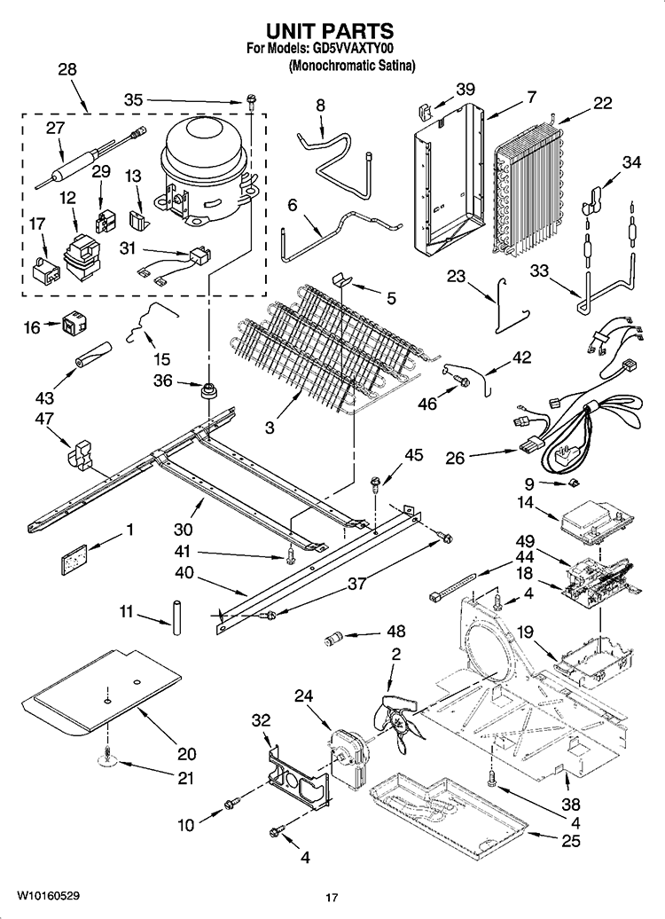 UNIT PARTS Diagram and Parts List for GD5VVAXTY00  Whirlpool Refrigerator