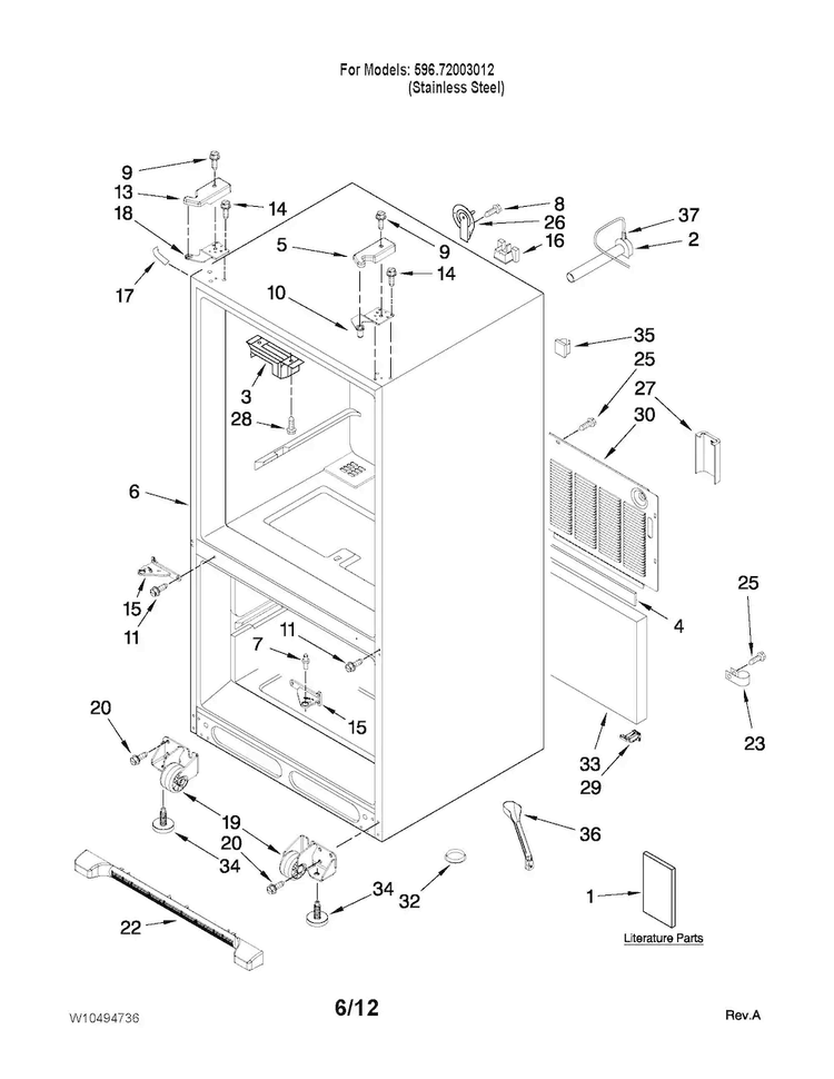 Cabinet Parts Diagram and Parts List for 10672003012  Kenmore Refrigerator