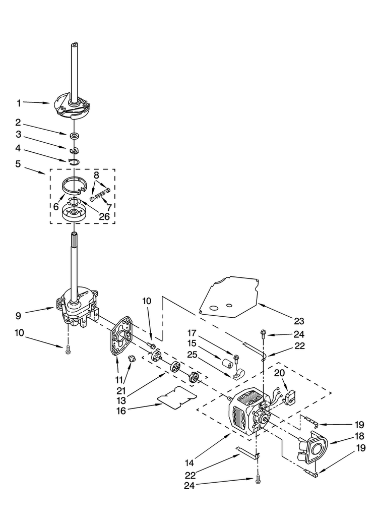 Brake, Clutch, Gearcase, Motor And Pump Parts Diagram and Parts List for 11087842700  Kenmore Washer Dryer Combo