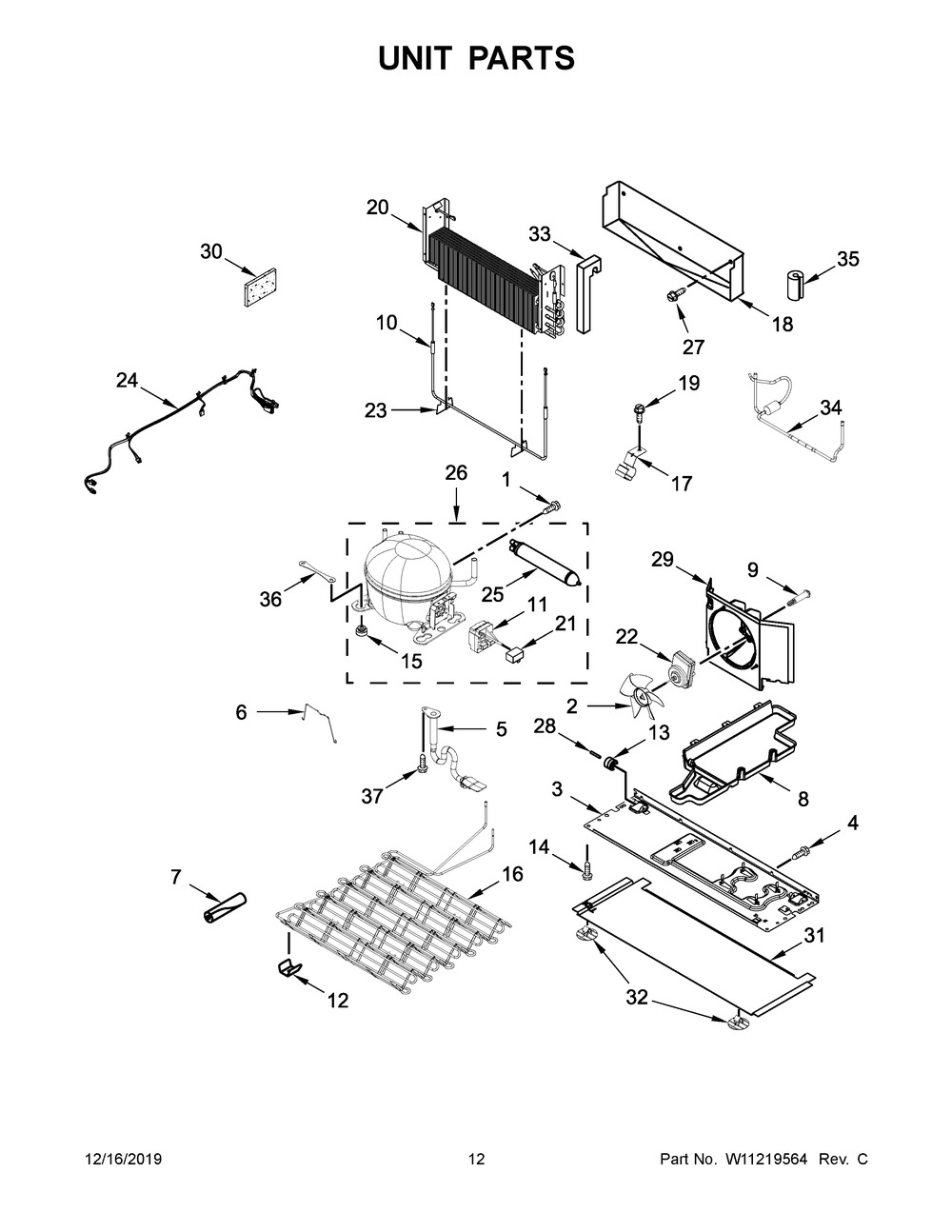 Unit Parts Diagram and Parts List for WRF767SDHV00  Whirlpool Refrigerator