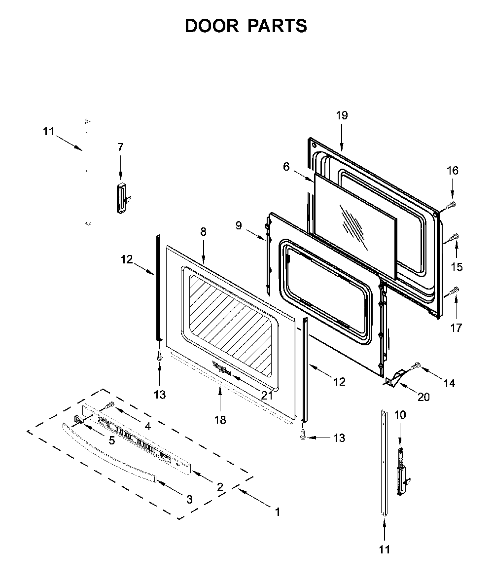Door parts Diagram and Parts List for YWFC150M0JB0  Whirlpool Range