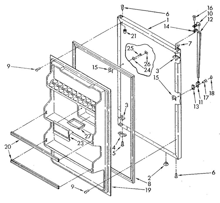 Refrigerator Door Diagram and Parts List for ET16JKYSM01  Whirlpool Refrigerator