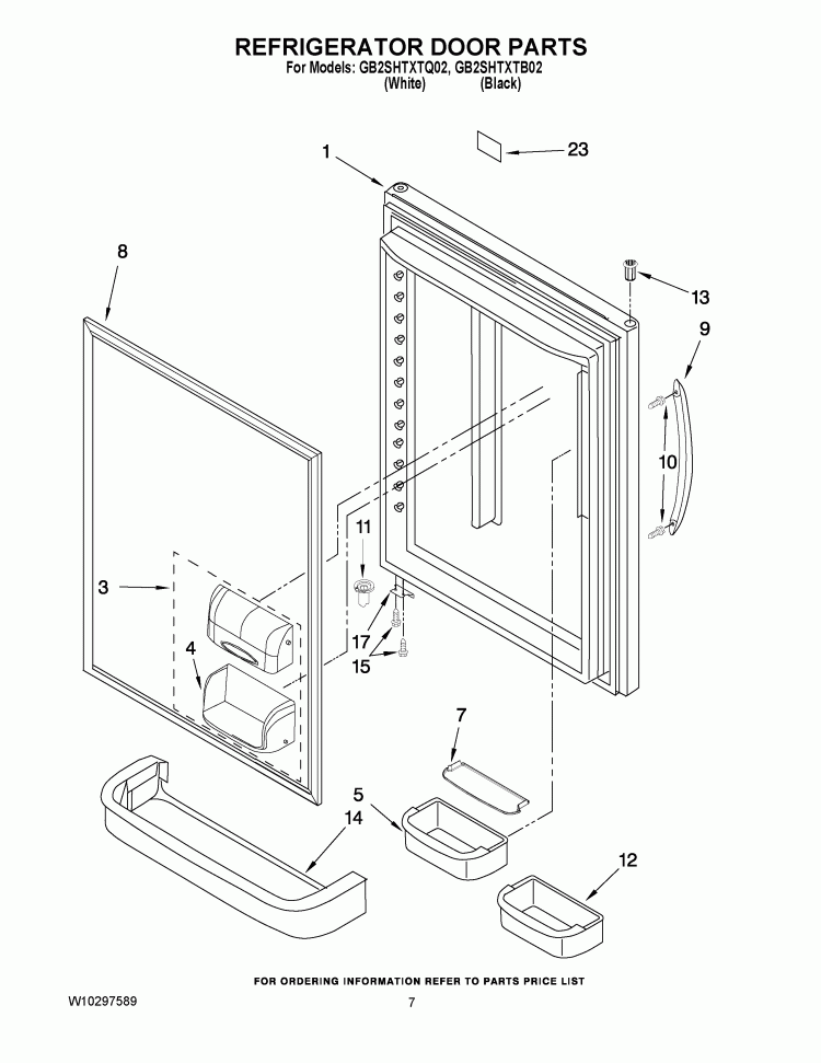 REFRIGERATOR DOOR PARTS Diagram and Parts List for GB2SHTXTB02  Whirlpool Refrigerator