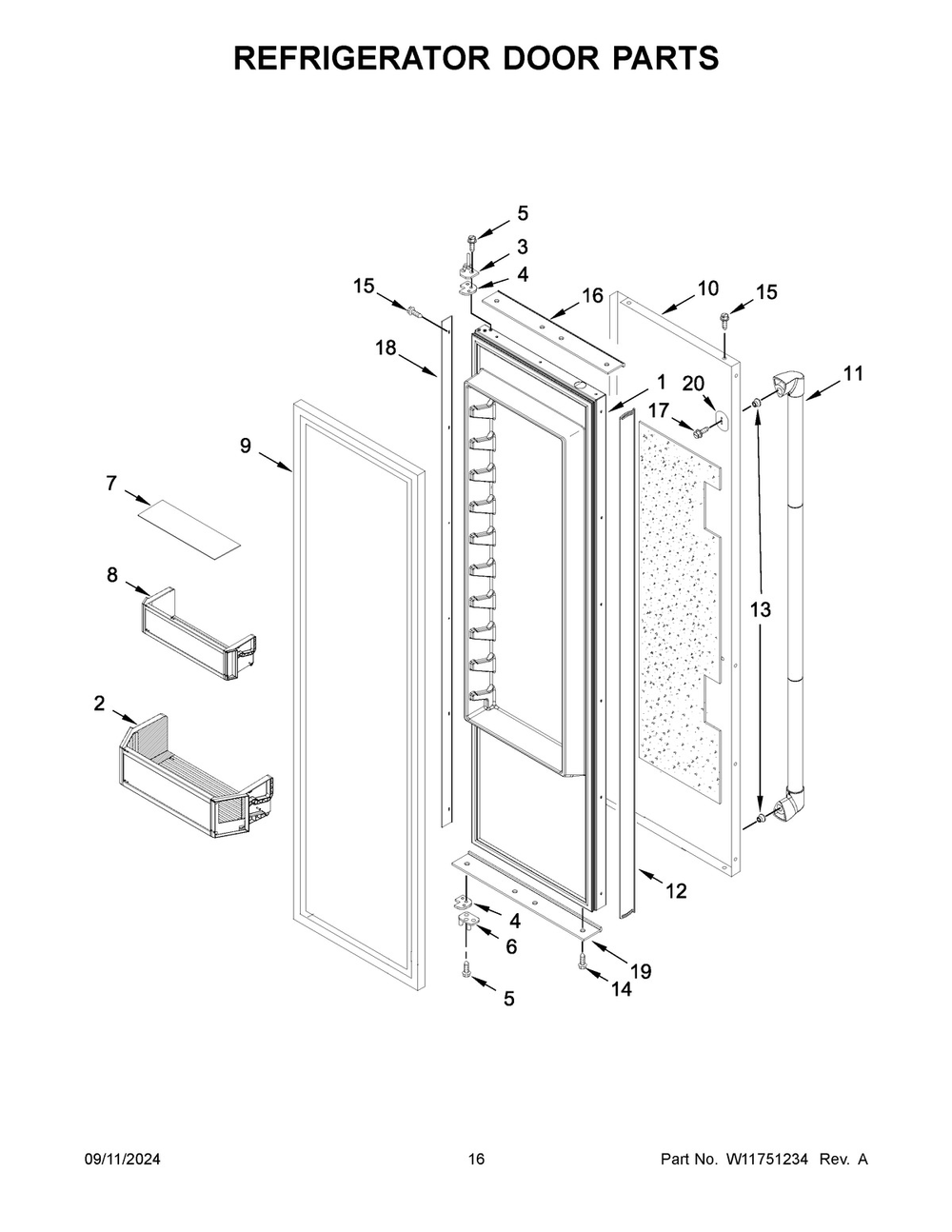 09 - Refrigerator Door Parts Diagram and Parts List for JBSS48E22L01  Whirlpool Refrigerator