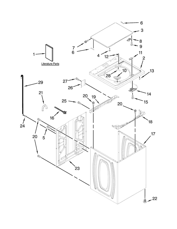 Top And Cabinet Parts Diagram and Parts List for 11021392013  Kenmore Washer