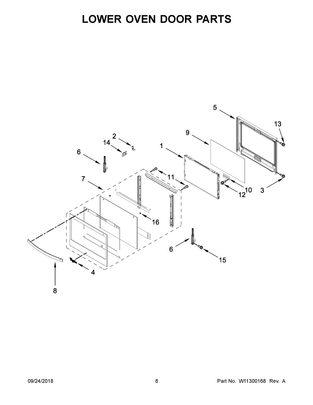 Lower Oven Door Parts Diagram and Parts List for WOD51EC7HB01  Whirlpool Wall Oven