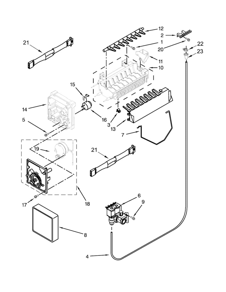 Ice Maker Parts Diagram and Parts List for WRS322FDAB05  Whirlpool Refrigerator