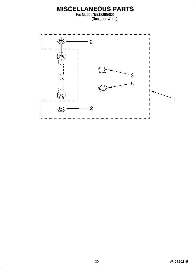 MISCELLANEOUS  PARTS, OPTIONAL PARTS (NOT INCLUDED) Diagram and Parts List for WET3300SQ0  Whirlpool Washer Dryer Combo