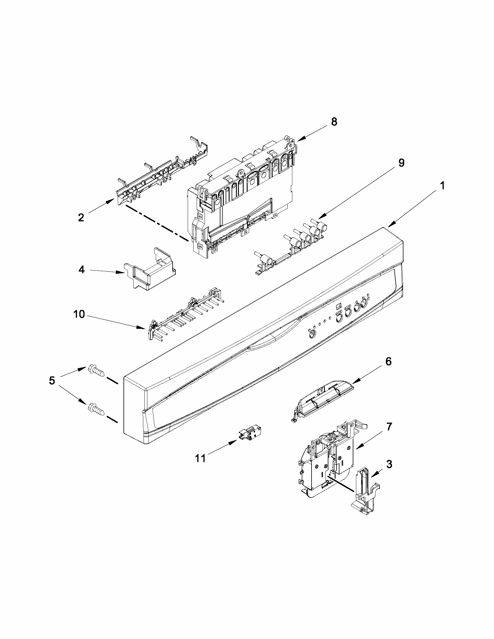 Control Panel And Latch Parts Diagram and Parts List for 66513073K214  Kenmore Dishwasher