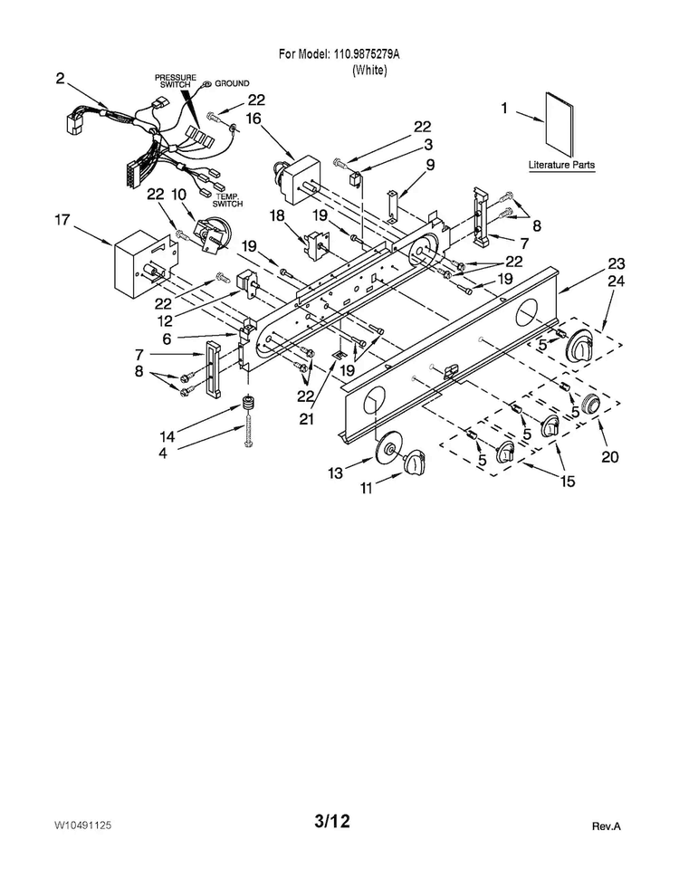 Washer/dryer Control Panel Parts Diagram and Parts List for 1109875279A  Kenmore Washer Dryer Combo