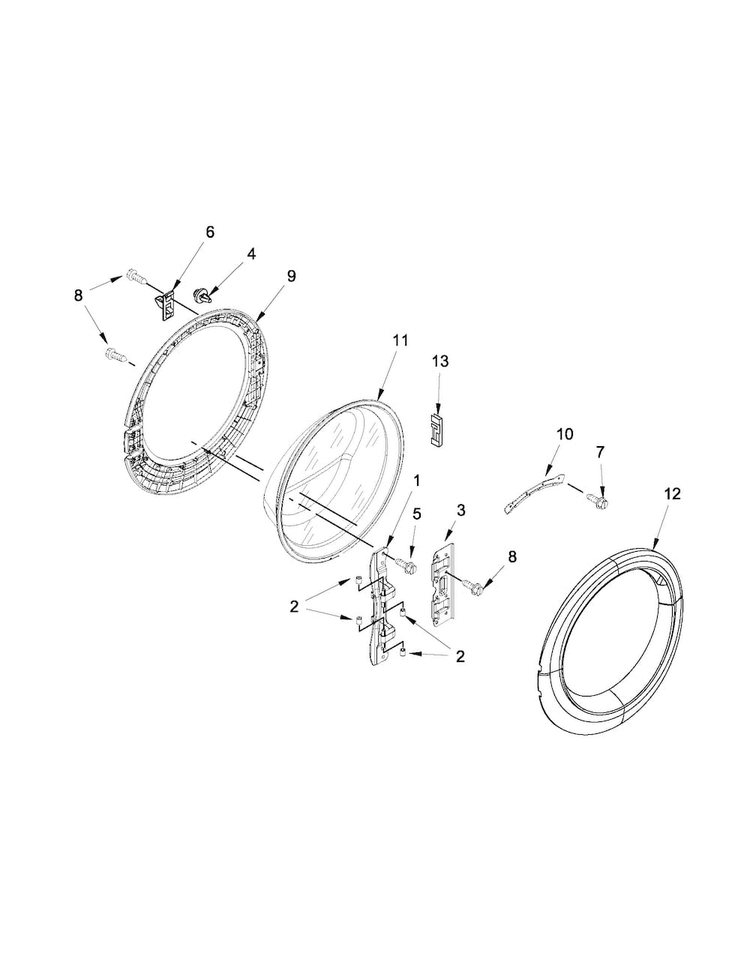 Door Parts Diagram and Parts List for WFW86HEBC1  Whirlpool Washer