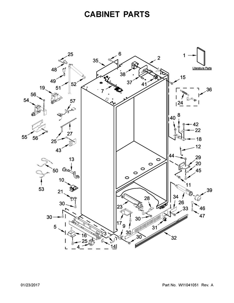 Cabinet Parts Diagram and Parts List for KBFN506EPA01  KitchenAid Refrigerator