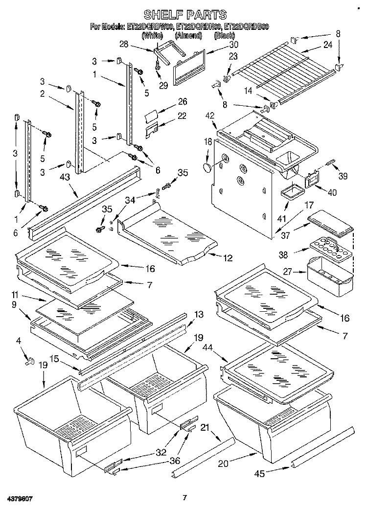 SHELF, LIT/OPTIONAL Diagram and Parts List for ET22DQRDB00  Whirlpool Refrigerator