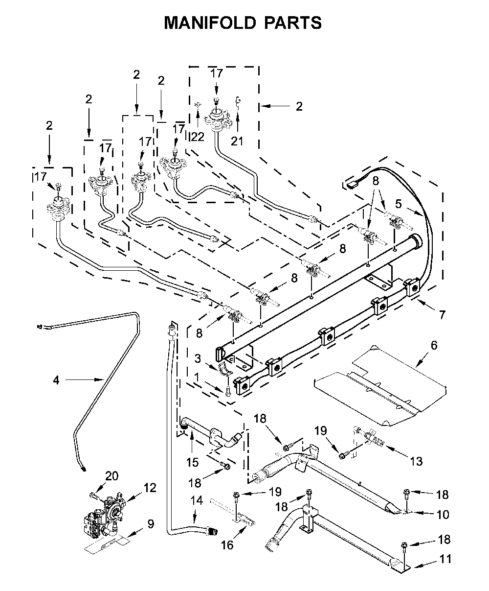 Manifold parts Diagram and Parts List for WFG975H0HV1  Whirlpool Range