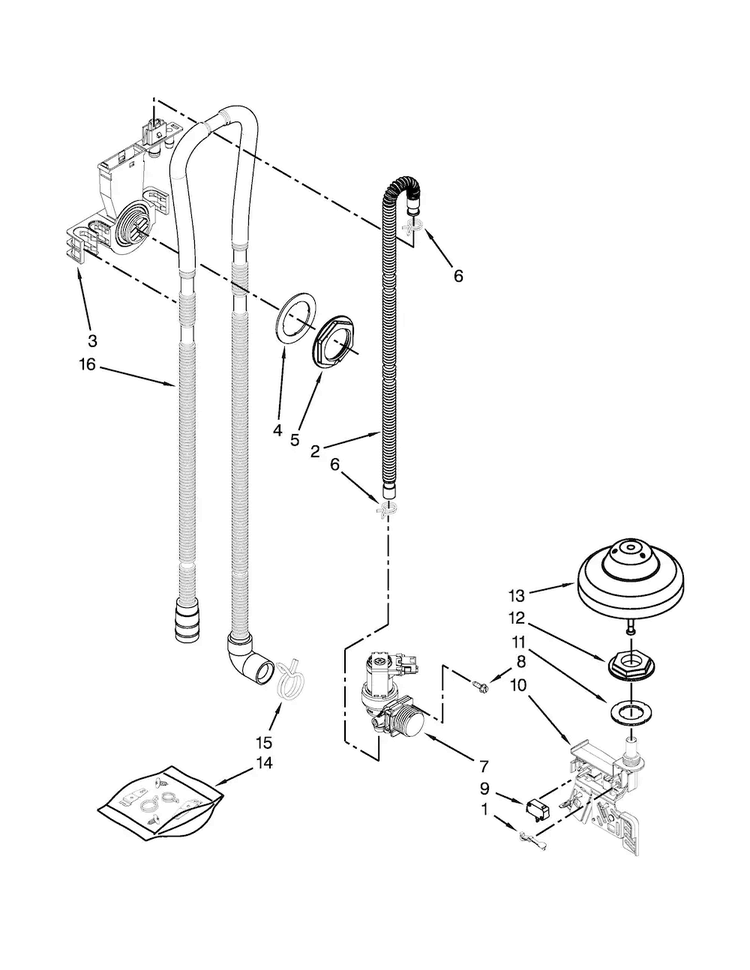 Fill, Drain And Overfill Parts Diagram and Parts List for KDTE554CSS3  KitchenAid Dishwasher