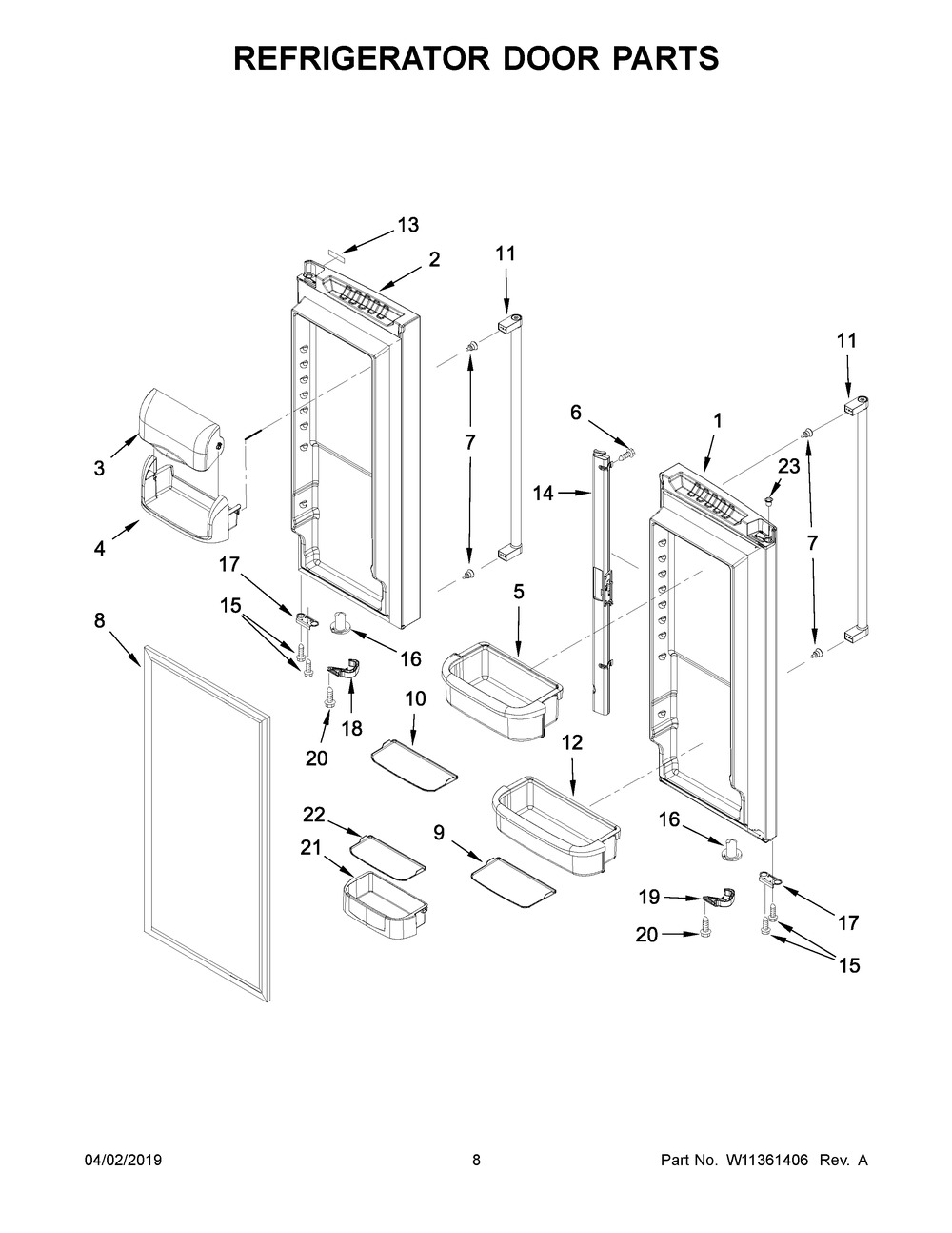 Refrigerator Door Parts Diagram and Parts List for KRFF302EWH02  Whirlpool Refrigerator