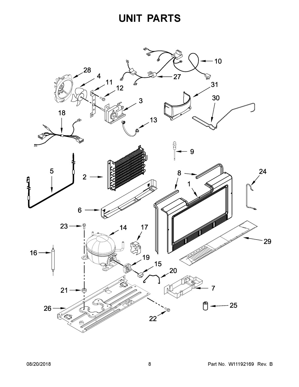 Unit Parts Diagram and Parts List for GAFZ30FDGB00  Whirlpool Cabinet