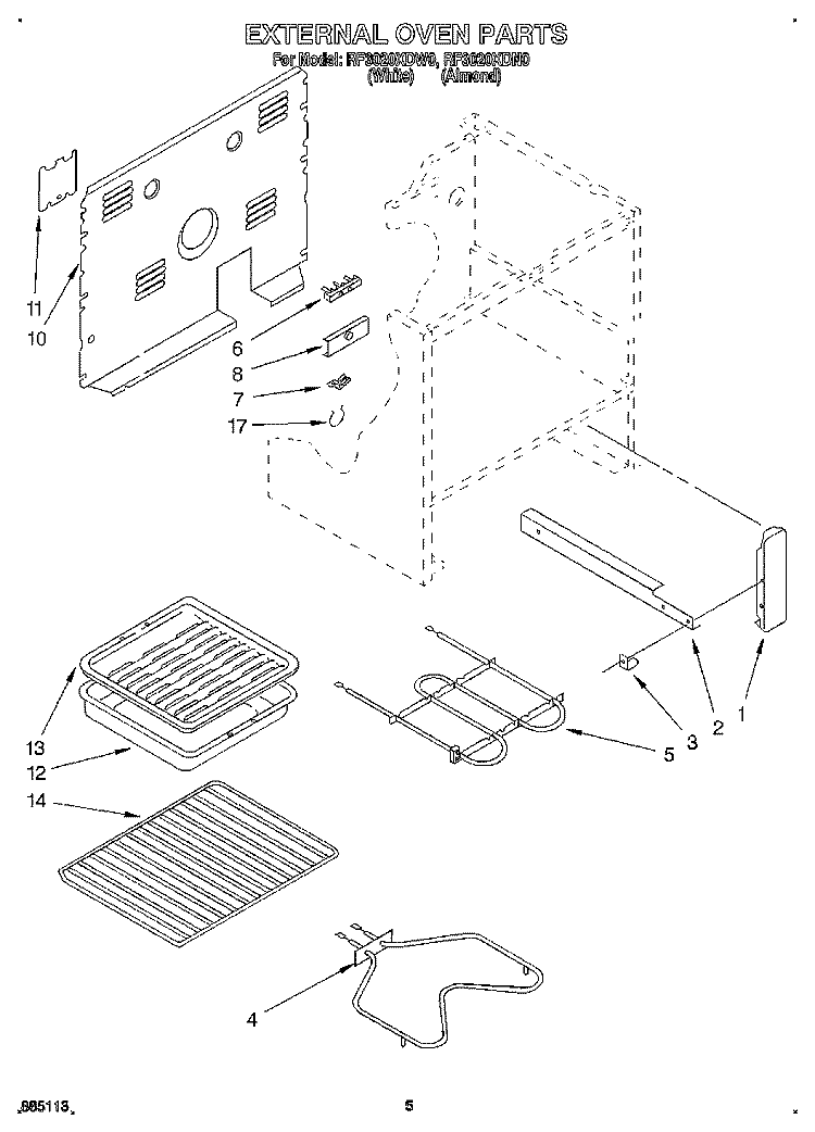 EXTERNAL OVEN, OPTIONAL Diagram and Parts List for RF3020XDN0  Whirlpool Range