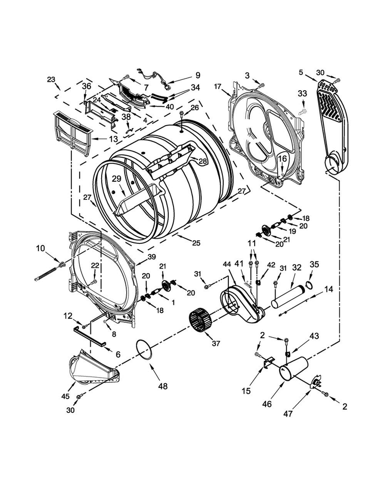 Bulkhead Parts Diagram and Parts List for WGD8000DW3  Whirlpool Dryer