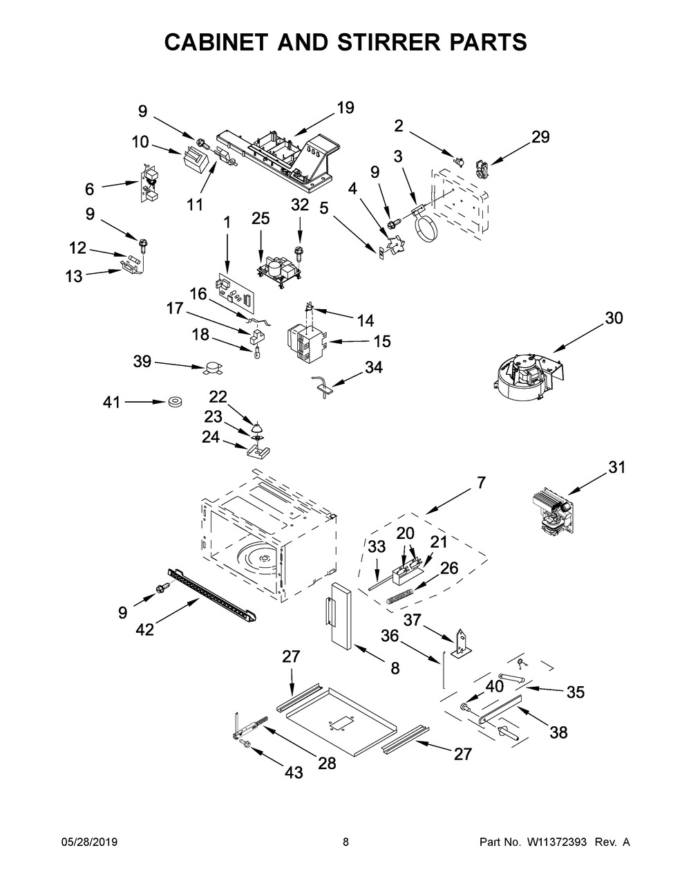 Cabinet And Stirrer Parts Diagram and Parts List for KMBP107ESS03  Whirlpool Microwave