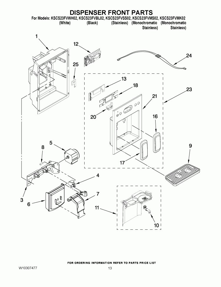 DISPENSER PARTS Diagram and Parts List for KSCS23FVMK02  KitchenAid Refrigerator
