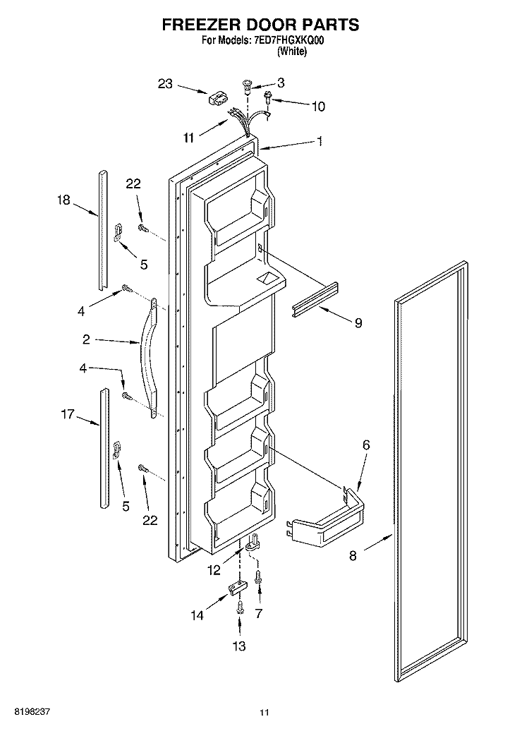 FREEZER DOOR Diagram and Parts List for 7ED7FHGXKQ00  Whirlpool Refrigerator