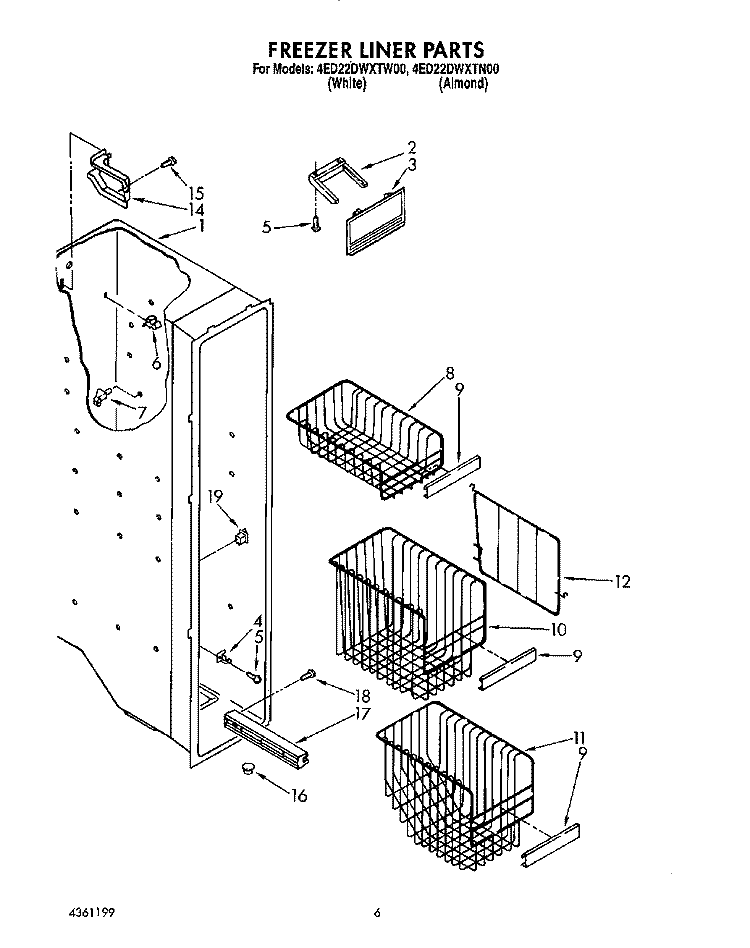 FREEZER LINER Diagram and Parts List for 4ED22DWXTF00  Whirlpool Refrigerator