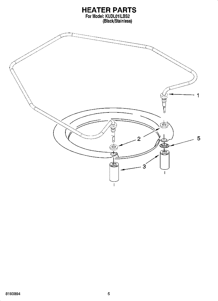 HEATER PARTS Diagram and Parts List for KUDL01ILBS2  KitchenAid Dishwasher