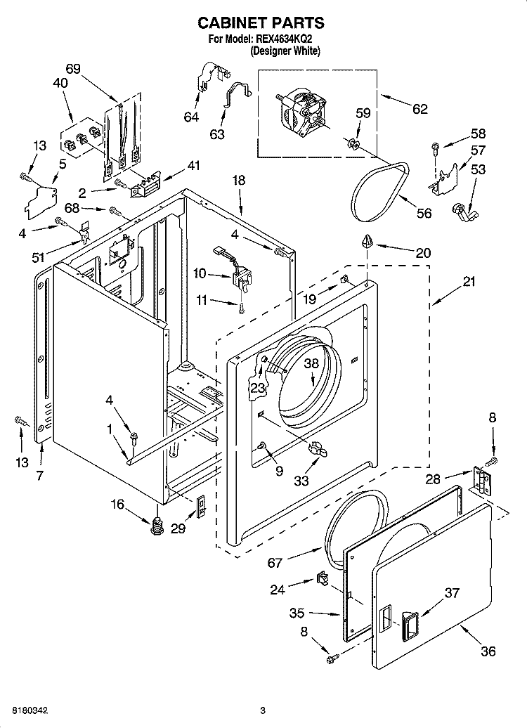 CABINET PARTS Diagram and Parts List for REX4634KQ2  Roper Dryer