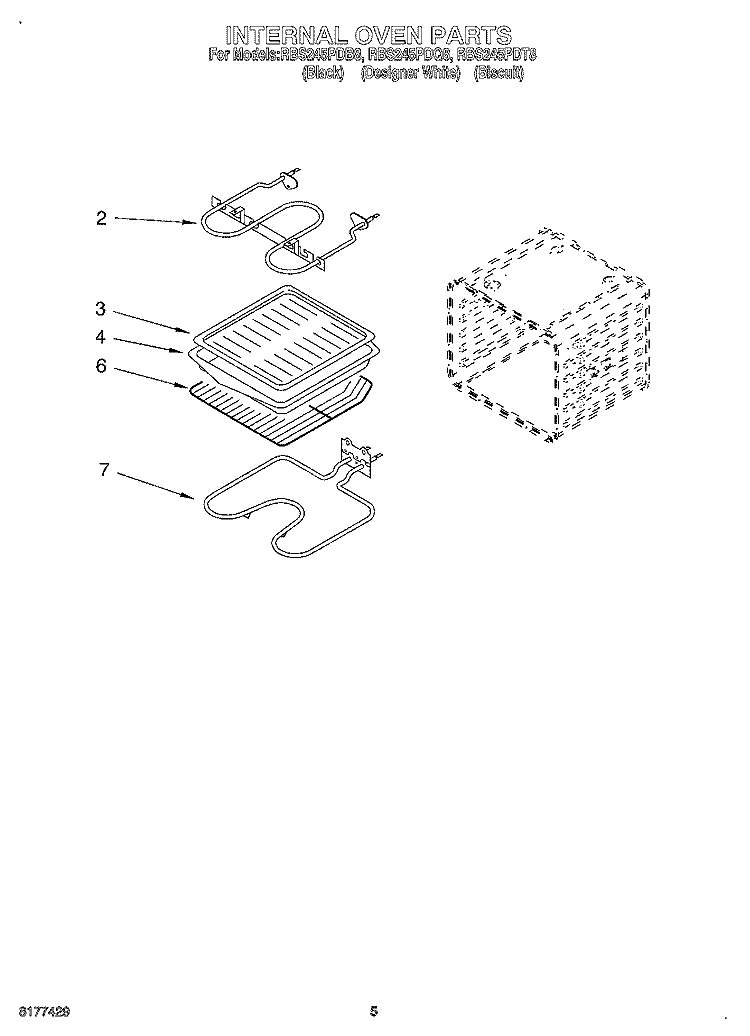 INTERNAL OVEN Diagram and Parts List for RBS245PDB8  Whirlpool Wall Oven