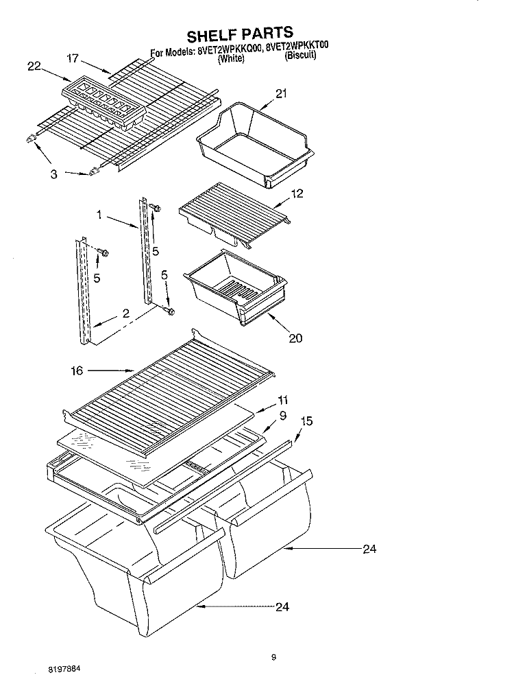 SHELF, OPTIONAL Diagram and Parts List for 8VET2WPKKT00  Whirlpool Refrigerator