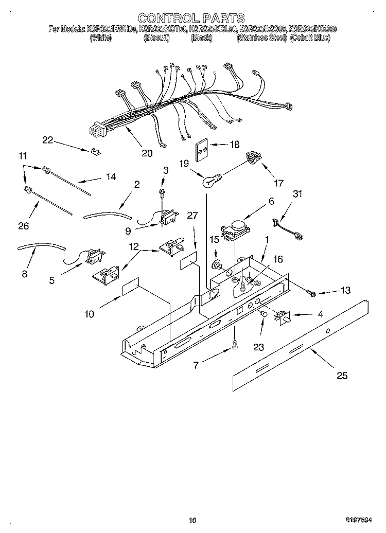 CONTROL Diagram and Parts List for KSRS25IKBL00  KitchenAid Refrigerator