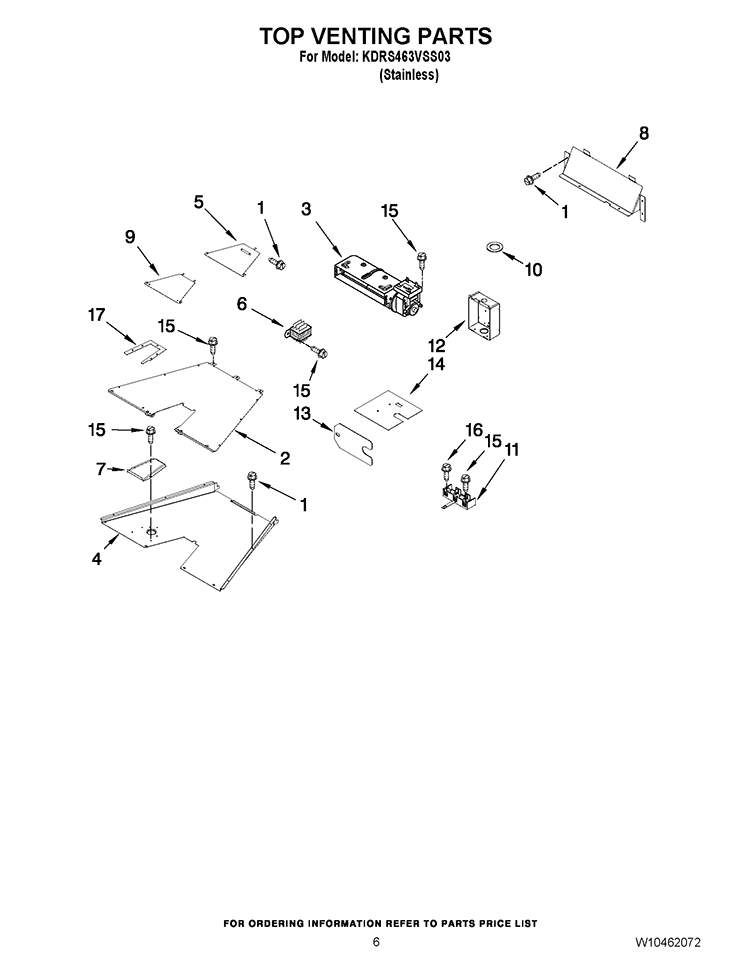 TOP VENTING PARTS Diagram and Parts List for KDRS463VSS03  KitchenAid Range