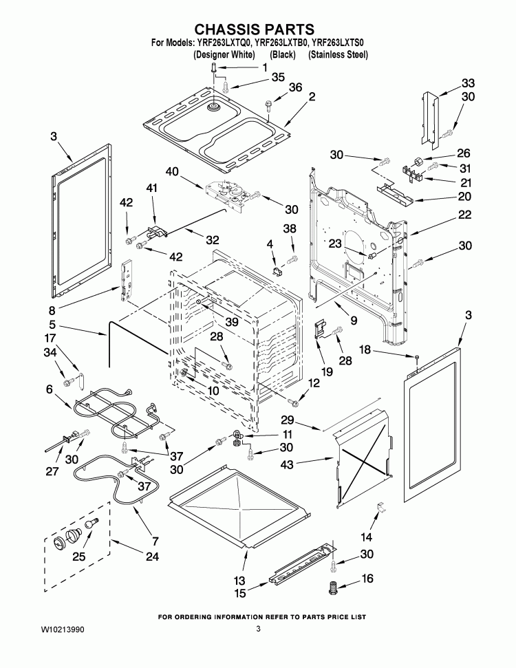 CHASSIS PARTS Diagram and Parts List for YRF263LXTB0  Whirlpool Range