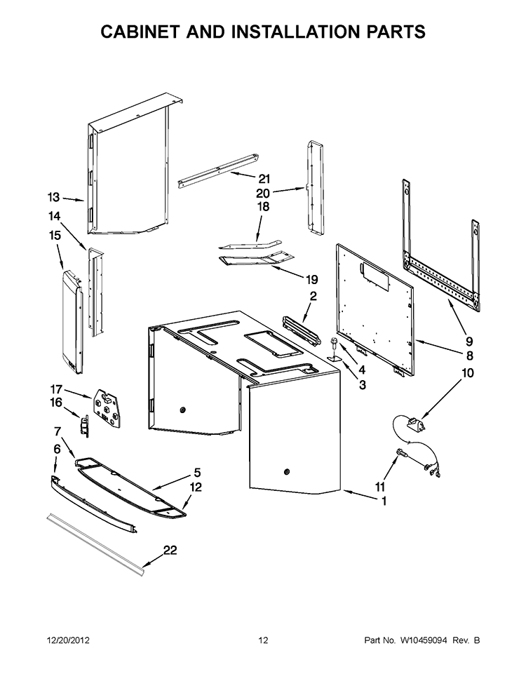 CABINET AND INSTALLATION PARTS Diagram and Parts List for KHMS2056SSS3  KitchenAid Microwave